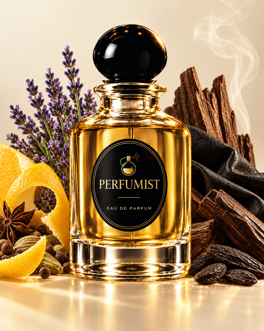 Cipher Noir fragrance notes and accords: Citrus · lavender · warm spice, Tonka bean · leather · woods