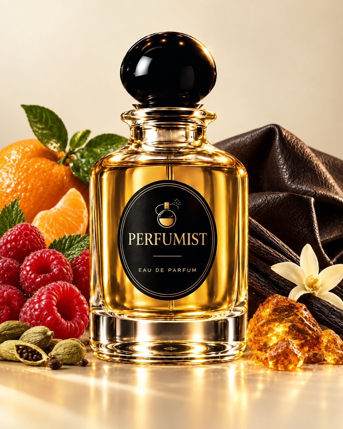 Eternal Desire Elixir fragrance notes and accords: Raspberry · mandarin · cardamom, Leather · vanilla · amber