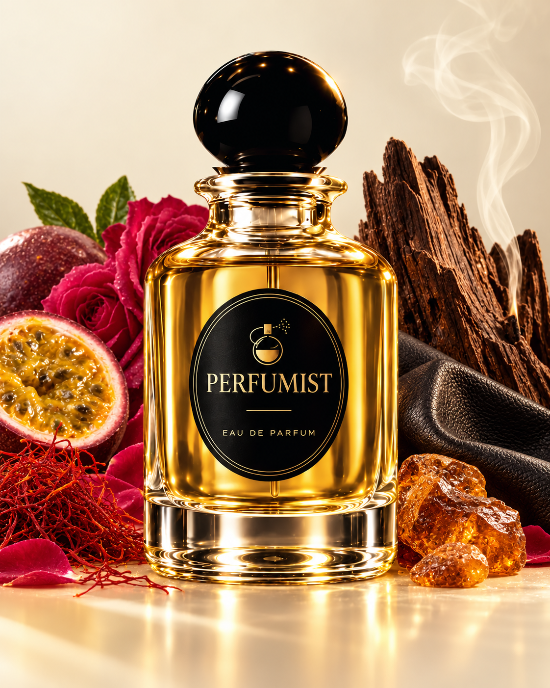 Passion Oud fragrance notes and accords: Passion fruit · saffron · Turkish rose, Oud · leather · amber