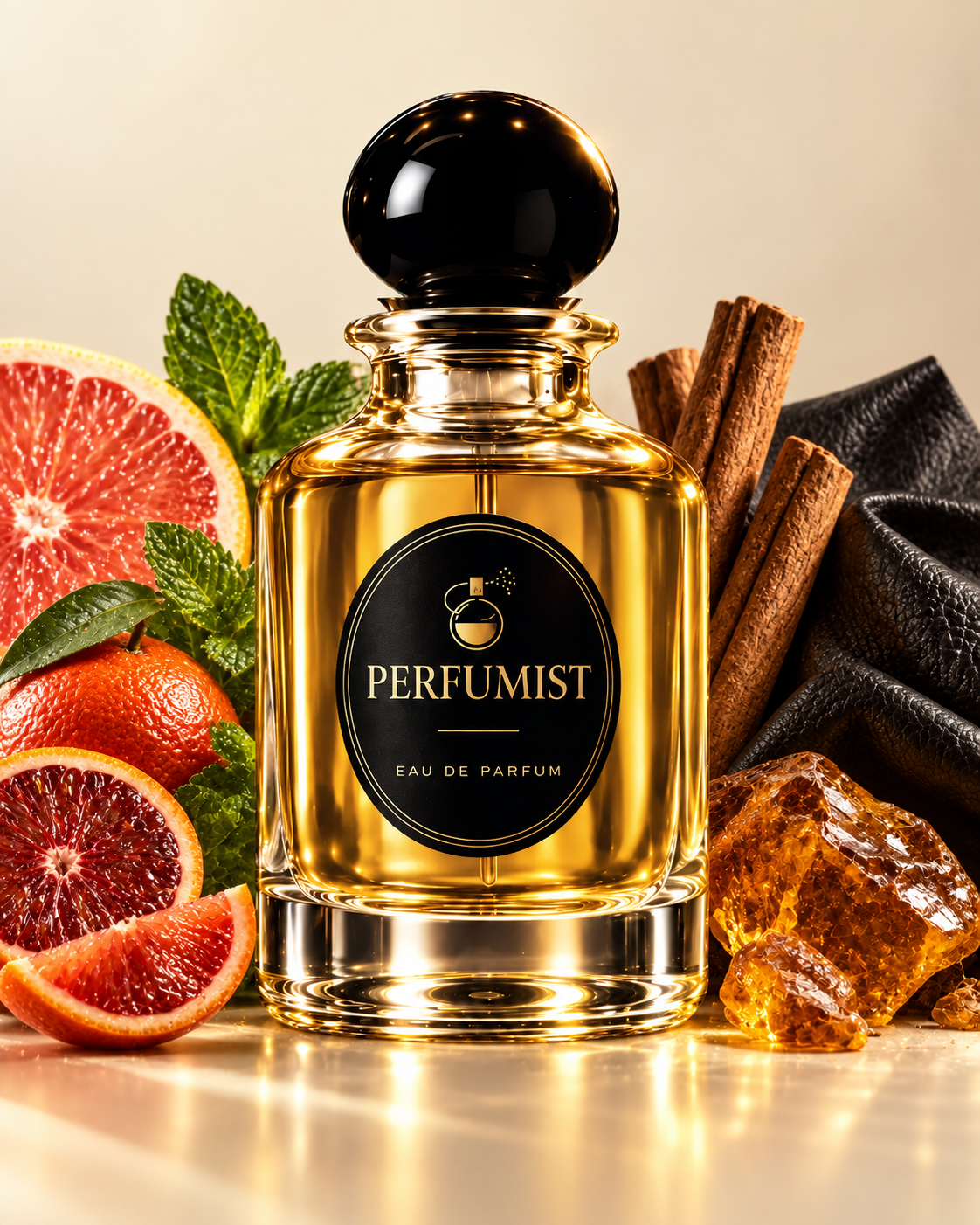 Pure Gold fragrance notes and accords: Blood mandarin · grapefruit · mint, Cinnamon · leather · amber