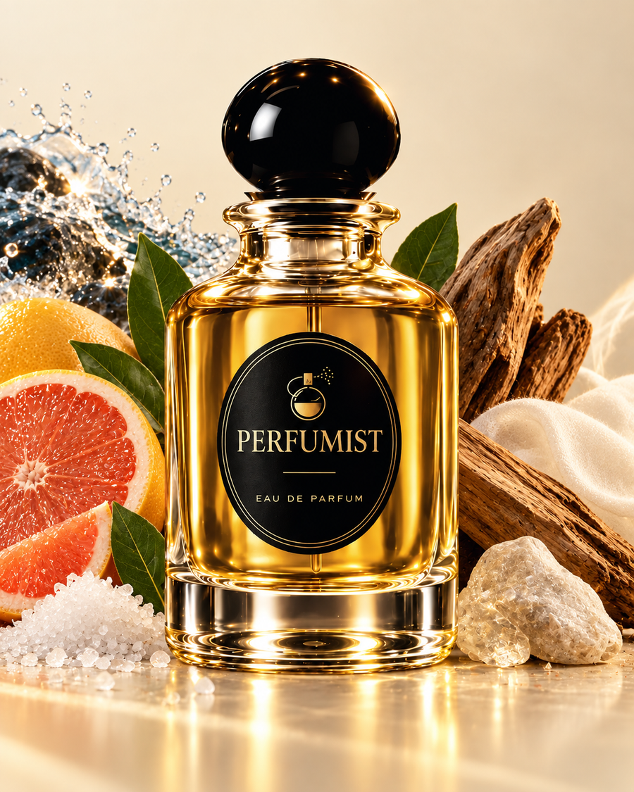 Unconquered Champ fragrance notes and accords: Grapefruit, marine accord, bay leaf, guaiac wood, ambergris and musk